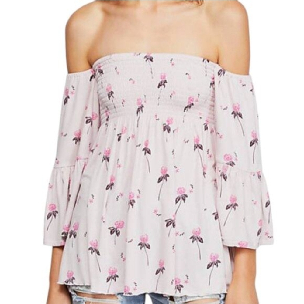 Free People Lana In Cloudberry Floral Off-Shoulder Top Size M